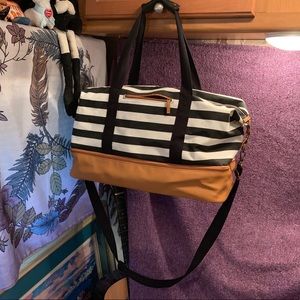 DSW Striped Canvas and Faux Leather Duffle Bag